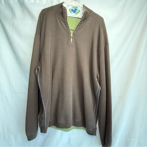 Tommy Bahama Men’s Large Brown/Green Reversible Quarter Zip Pullover Sweater - Picture 1 of 9